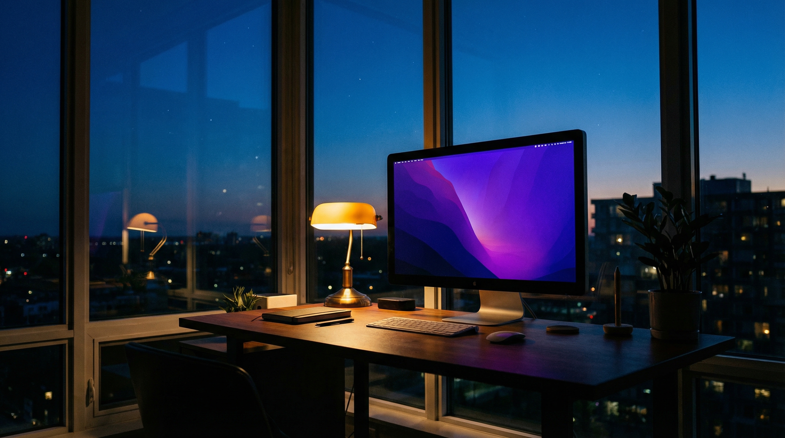 Abstract creative workspace with warm lighting